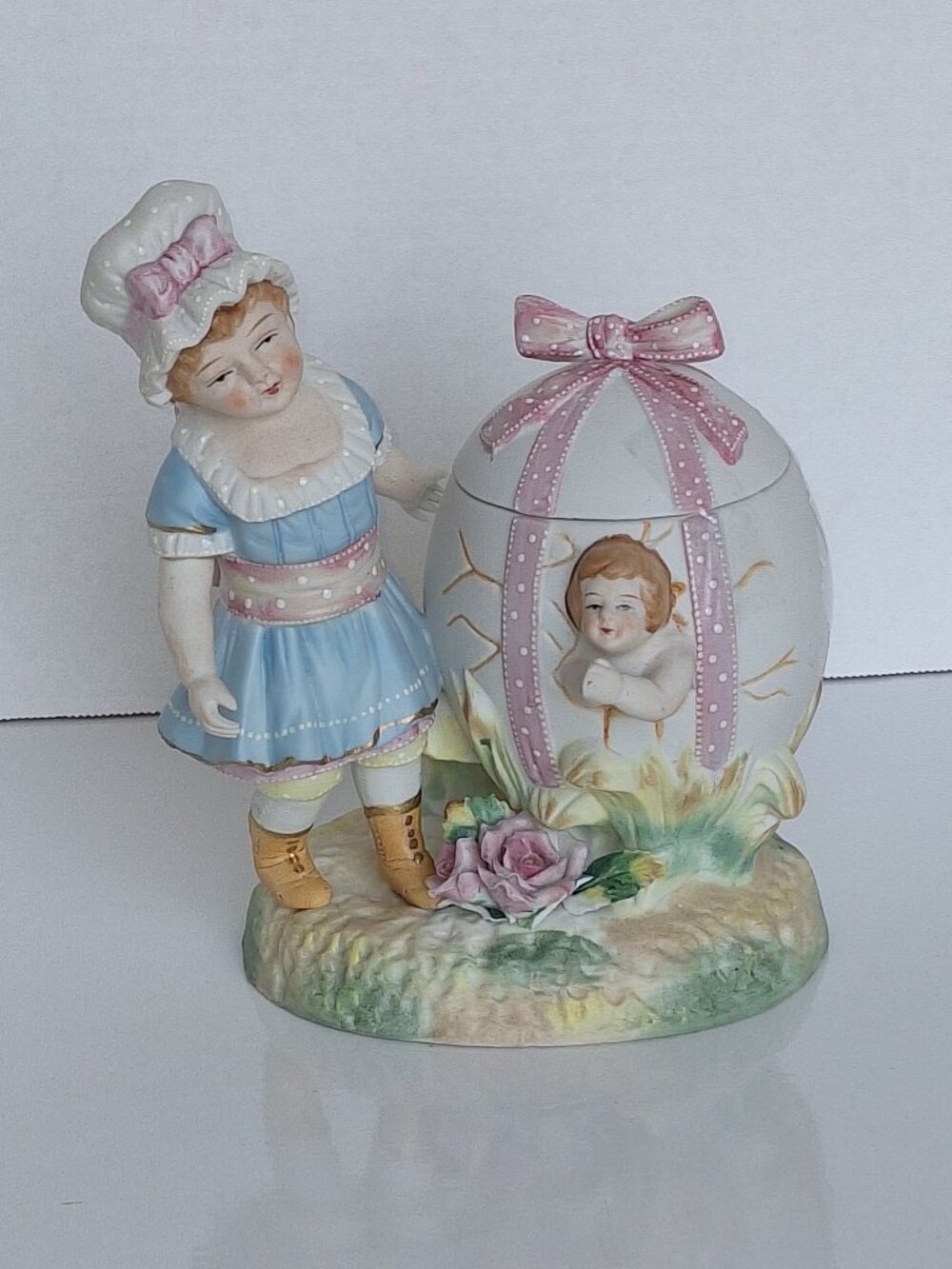 Vintage Bisque Porcelain Young Girl Egg Collectors